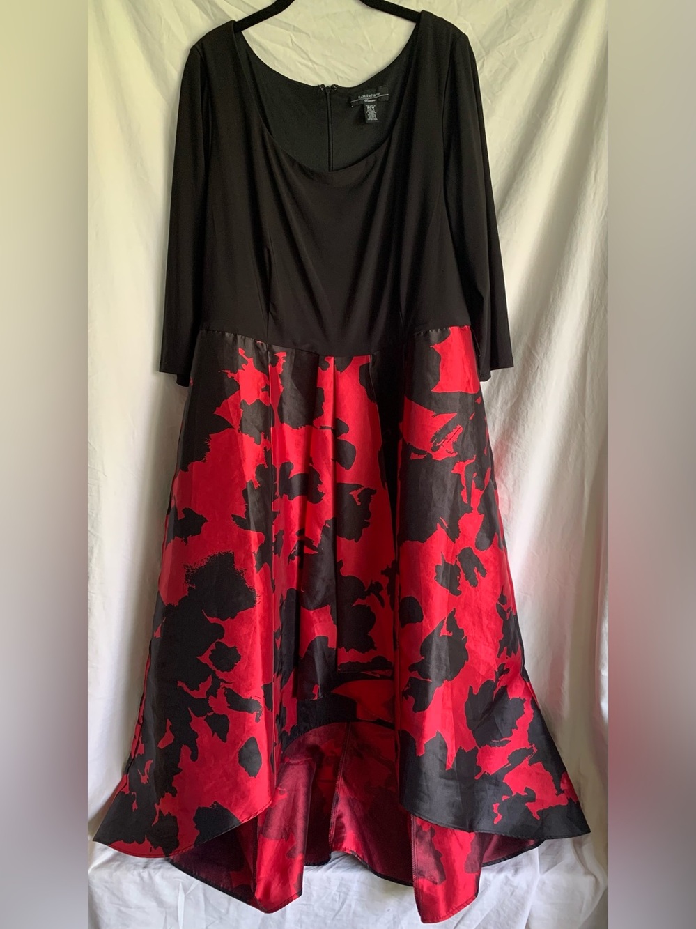 R&M Richards Black Bodice with Red & Black Floral High-Low Dress